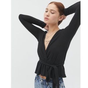 Urban outfitters Nina Cozy Surplice Wrap Top black